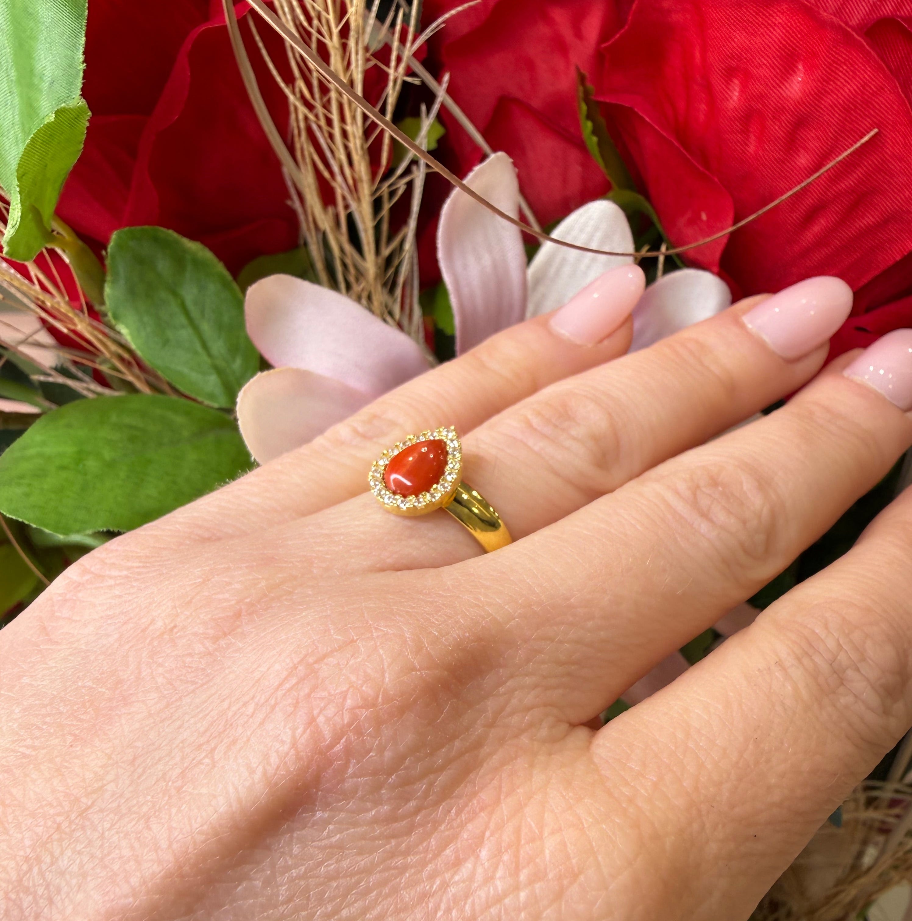 ANELLO GOCCIA IN ARGENTO GOLD CORALLO E ZIRCONI