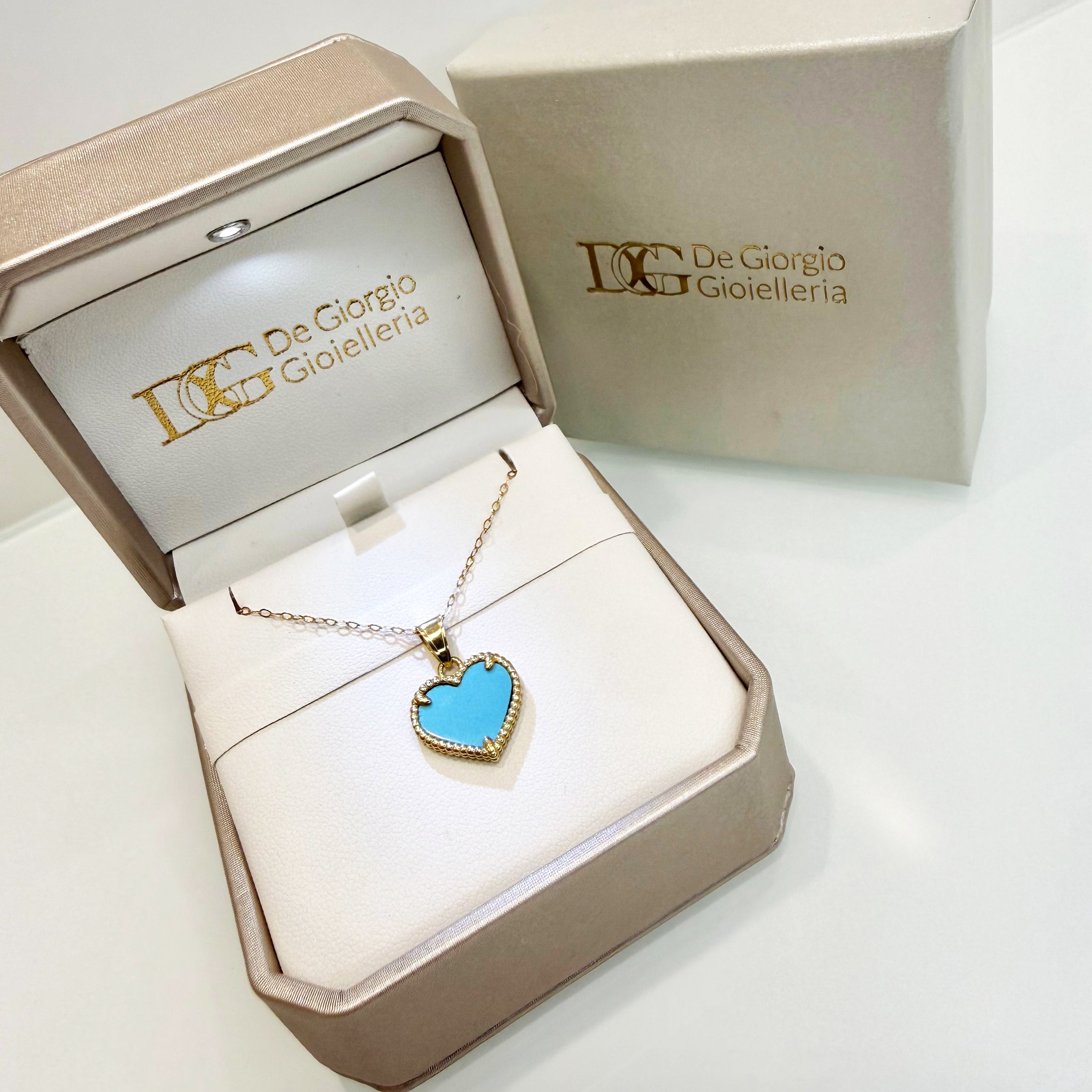 Collana con cuore azzurro in oro giallo 18KT (750) – Made in Italy