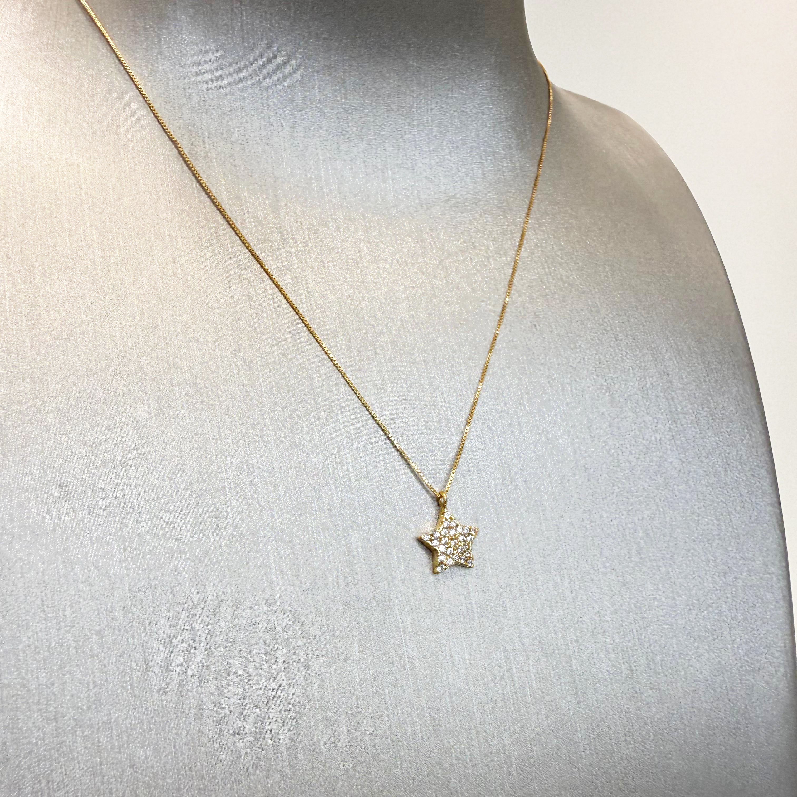 Collana con stella pavé in oro giallo 18KT (750) con zirconi bianchi – Made in Italy
