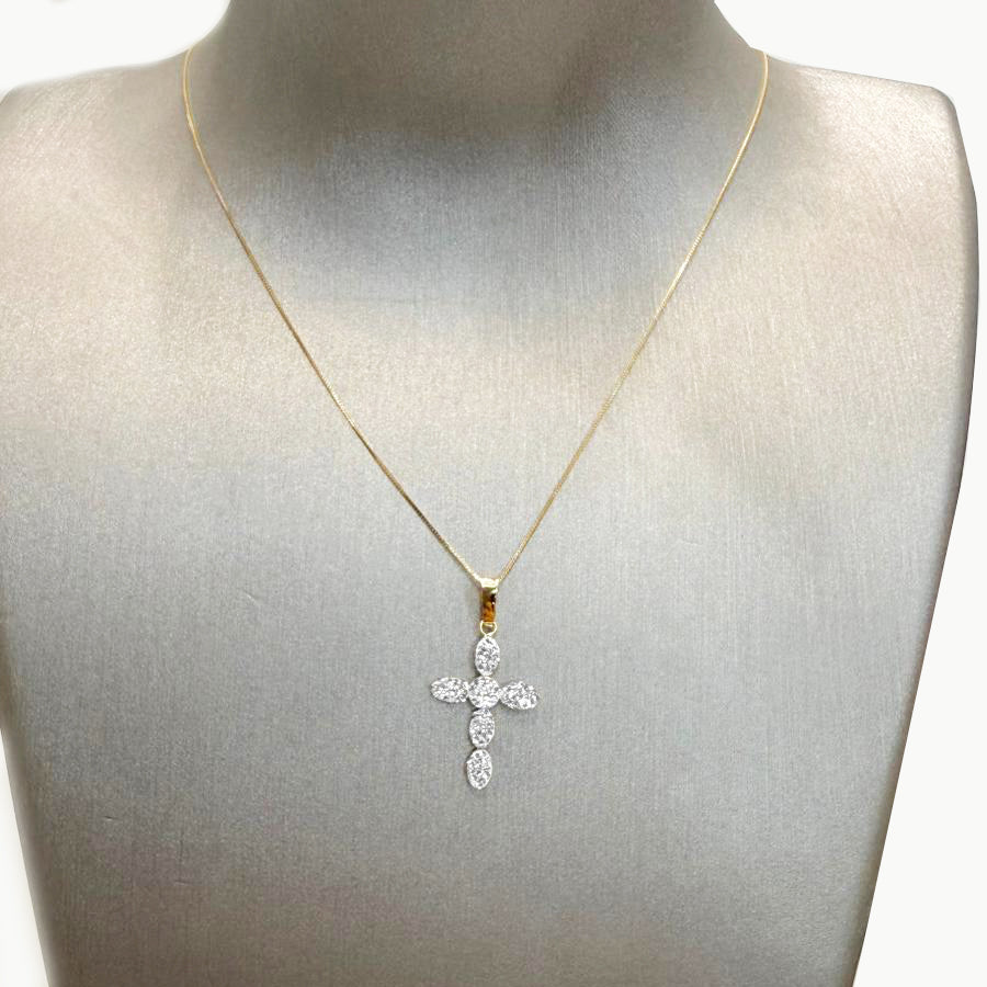 Ciondolo croce da donna con zirconi in oro giallo 18 Kt (750)