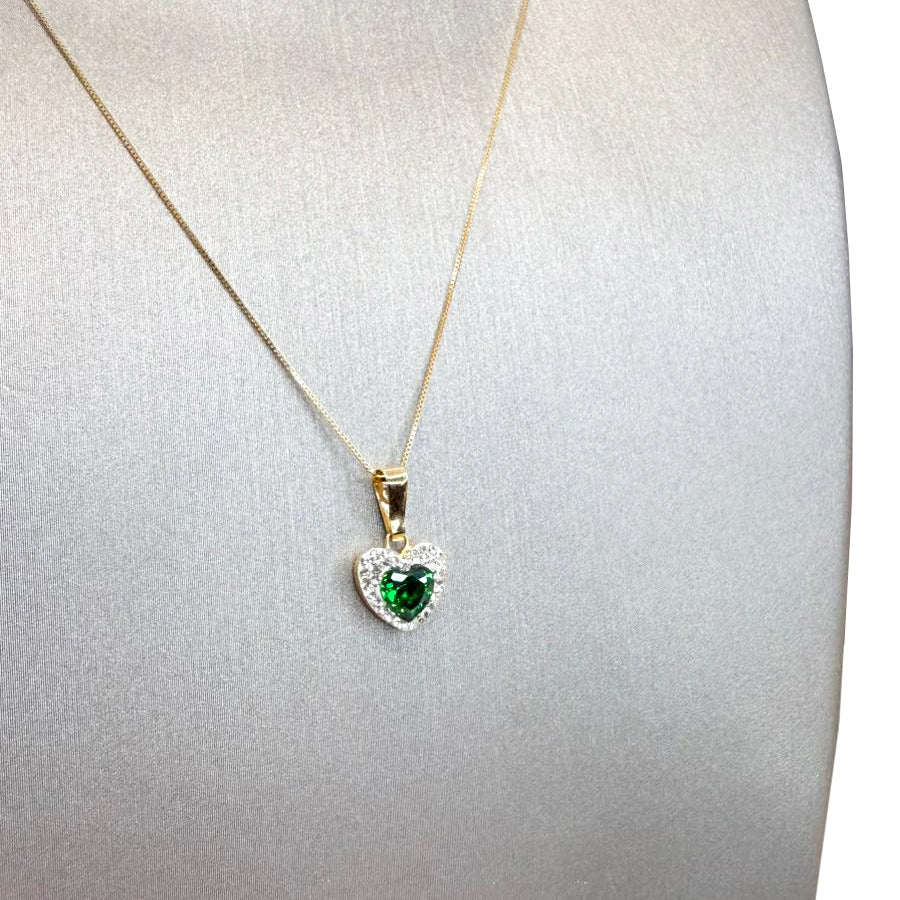 Ciondolo cuore da donna con pietra verde e zirconi in oro giallo 18 Kt (750)