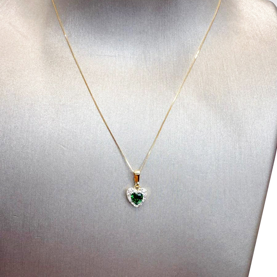 Ciondolo cuore da donna con pietra verde e zirconi in oro giallo 18 Kt (750)