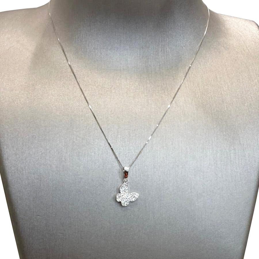 Ciondolo farfalla da donna con zirconi in oro bianco 18 Kt (750)