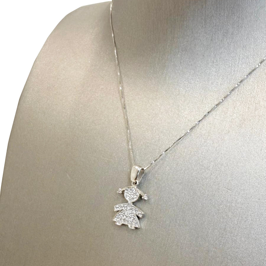 Ciondolo bimba da donna con zirconi in oro bianco 18 Kt (750)