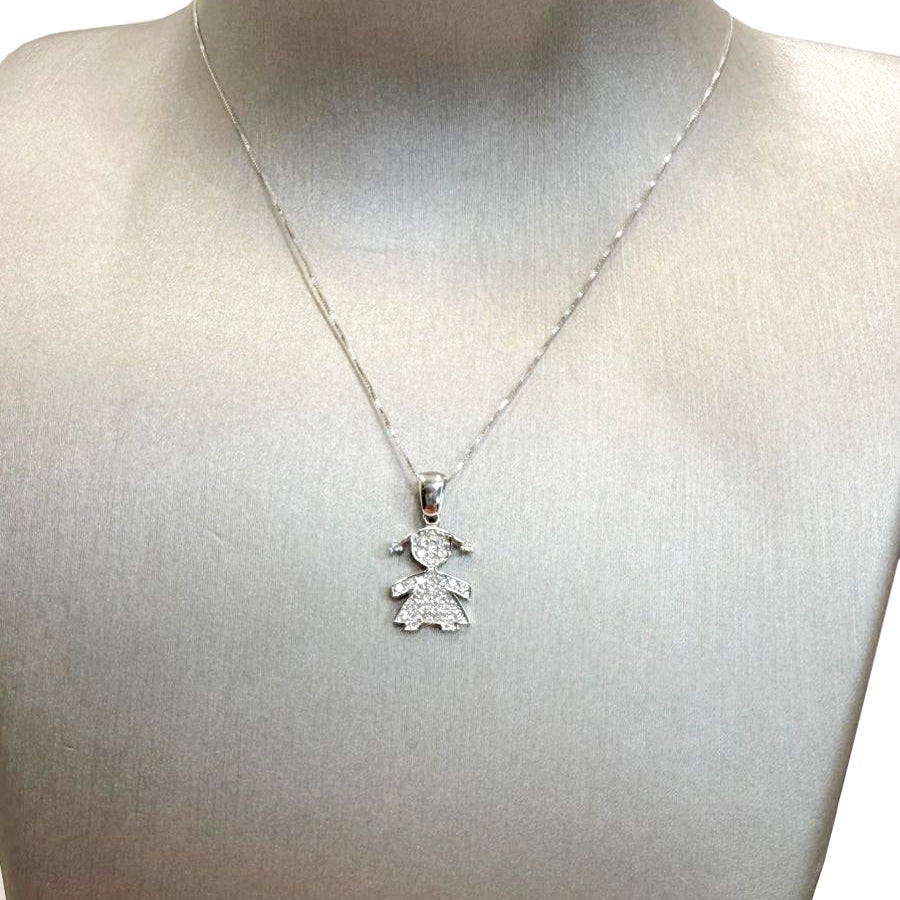 Ciondolo bimba da donna con zirconi in oro bianco 18 Kt (750)