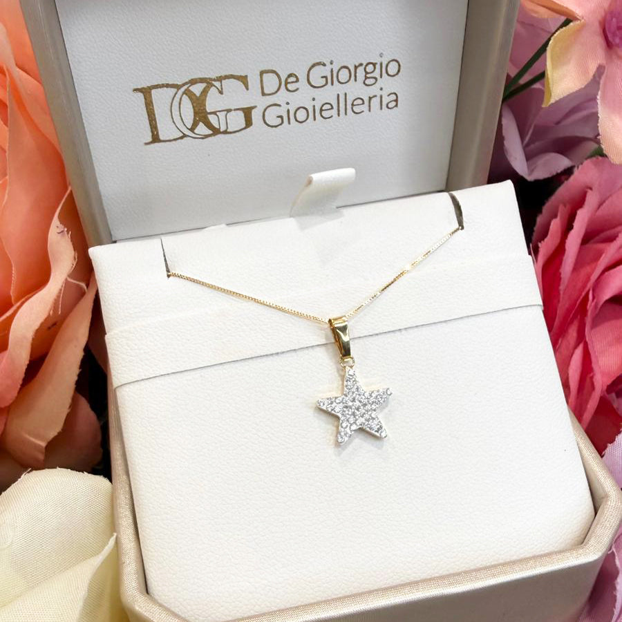 Ciondolo stella da donna con zirconi in oro giallo 18 Kt (750)