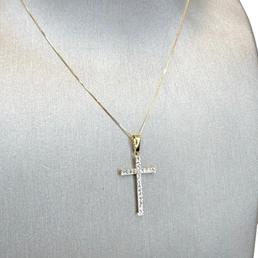 Collana croce con zirconi in oro giallo e bianco 18 KT (750)