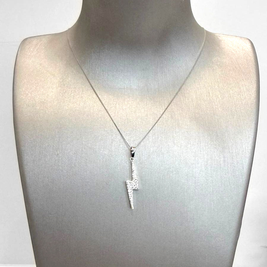 Collana Fulmine con Zirconi in Oro Bianco 18KT (750)