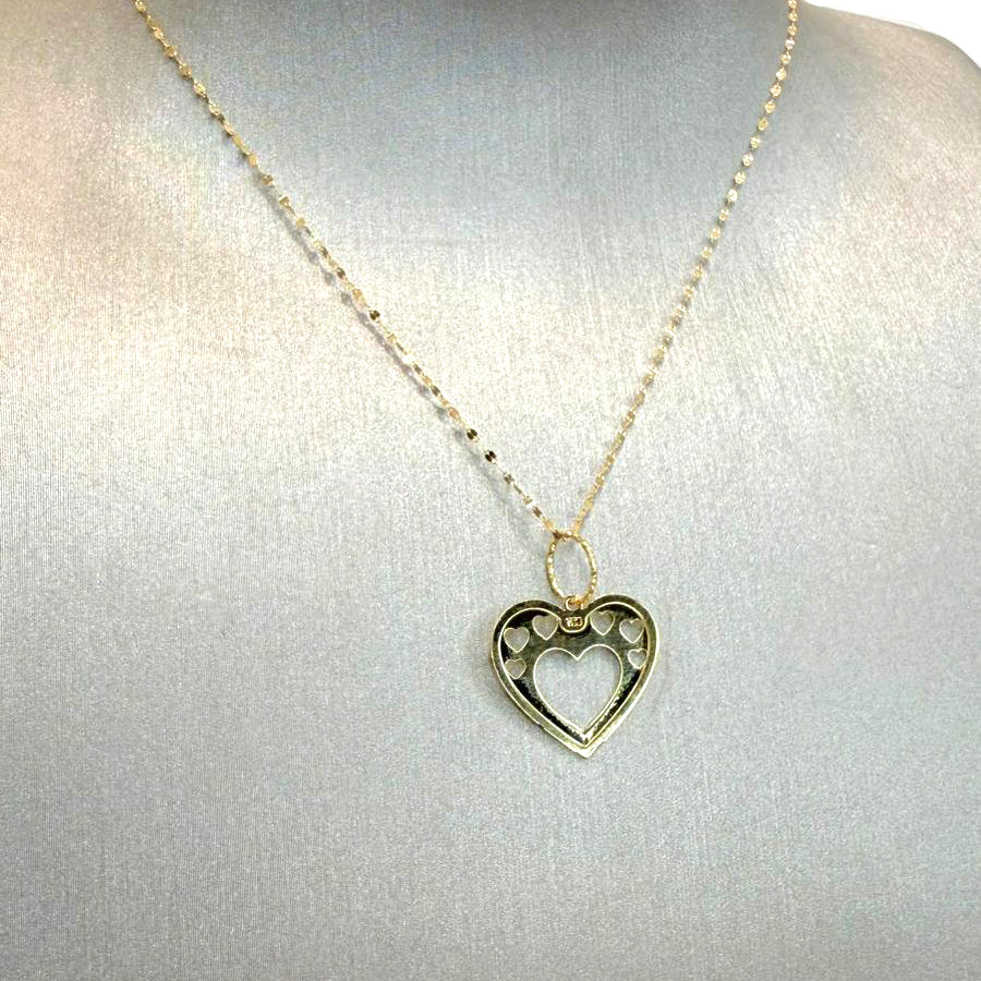 Collana con cuore traforato e cuoricini in oro giallo 18 KT (750)