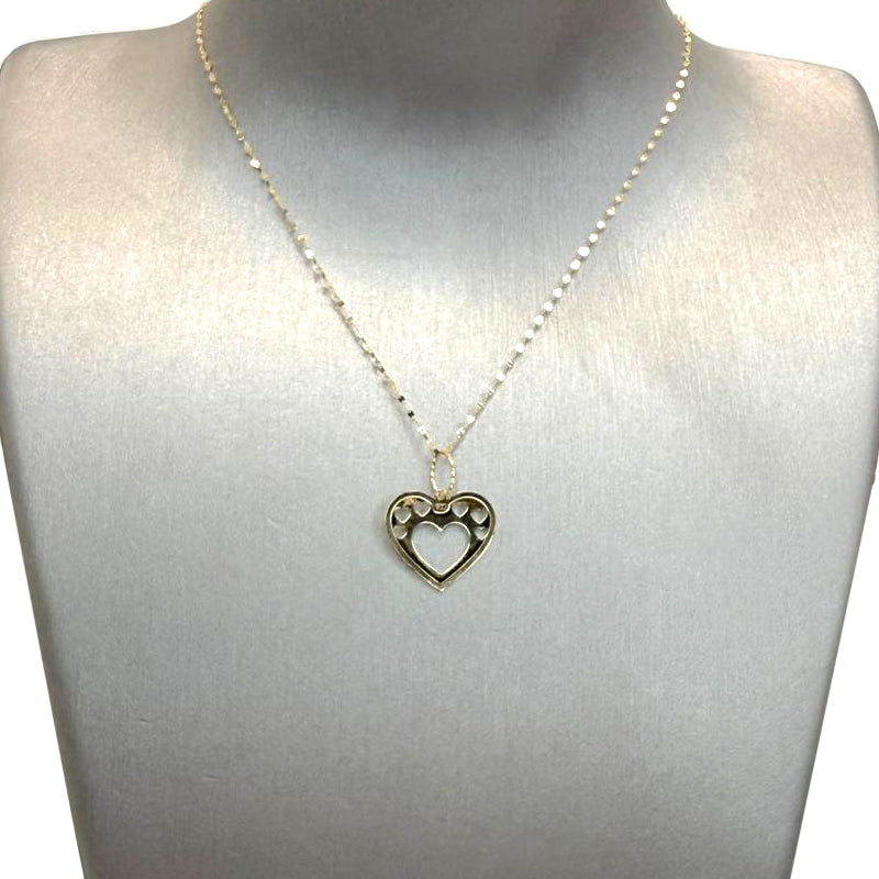 Collana con cuore traforato e cuoricini in oro giallo 18 KT (750)