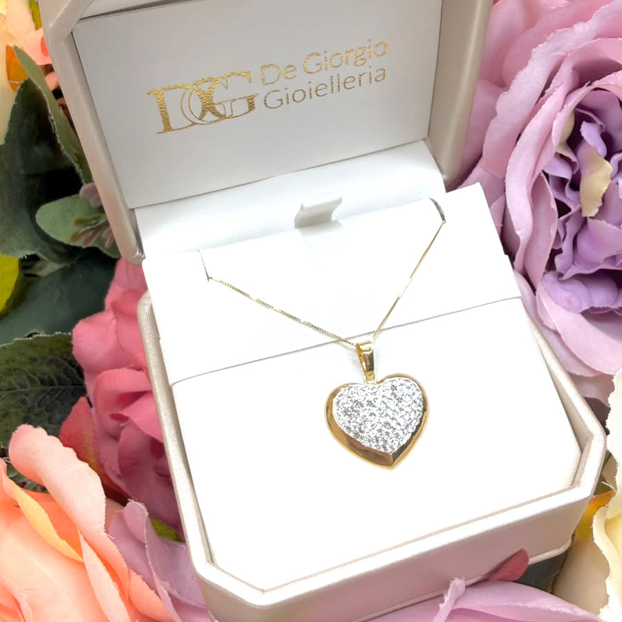 Collana con cuore diamantato bicolore in oro giallo 18 KT (750)