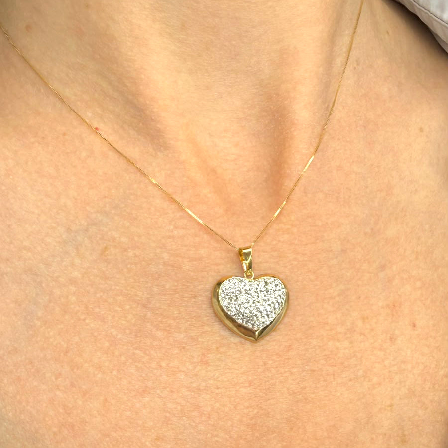 Collana con cuore diamantato bicolore in oro giallo 18 KT (750)
