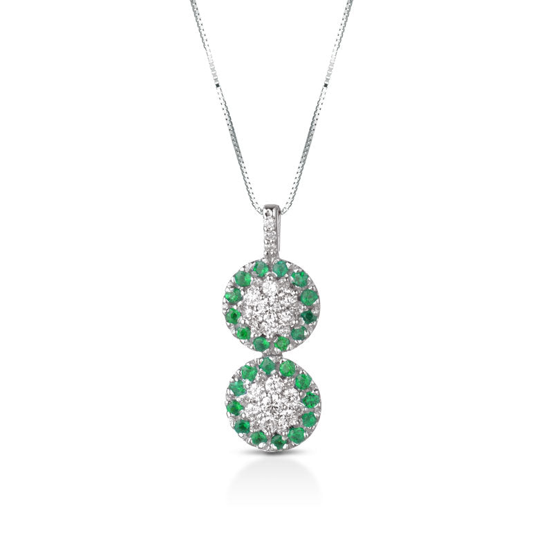 CIONDOLO IN ORO BIANCO 18KT CON DIAMANTI E SMERALDI