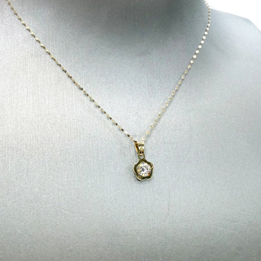 Collana con fiore e zircone in oro giallo 18 KT (750)