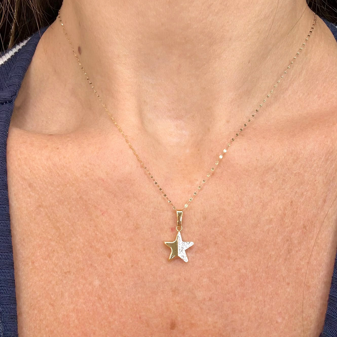 Collana con Stella Bicolore Zirconata in Oro Giallo 18 KT (750)