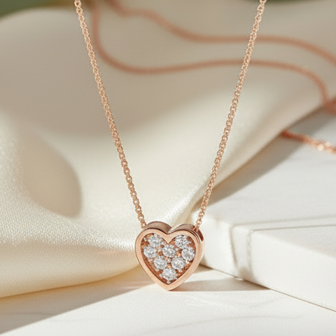 COLLANA CON CUORE IN ORO ROSA 18 CARATI E DIAMANTI