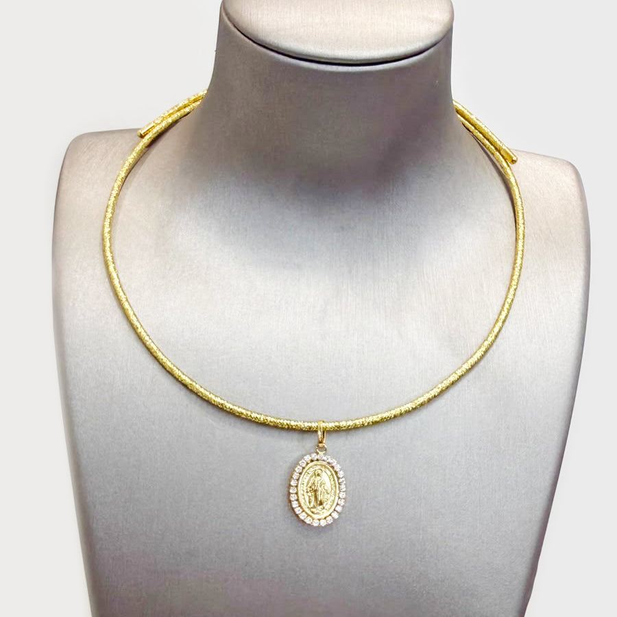 Medaglia Miracolosa in Oro Giallo 18 KT con Zirconi
