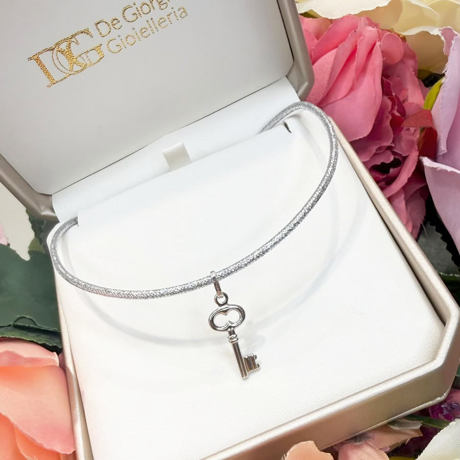Ciondolo Chiave Portafortuna in Oro Bianco 18 KT
