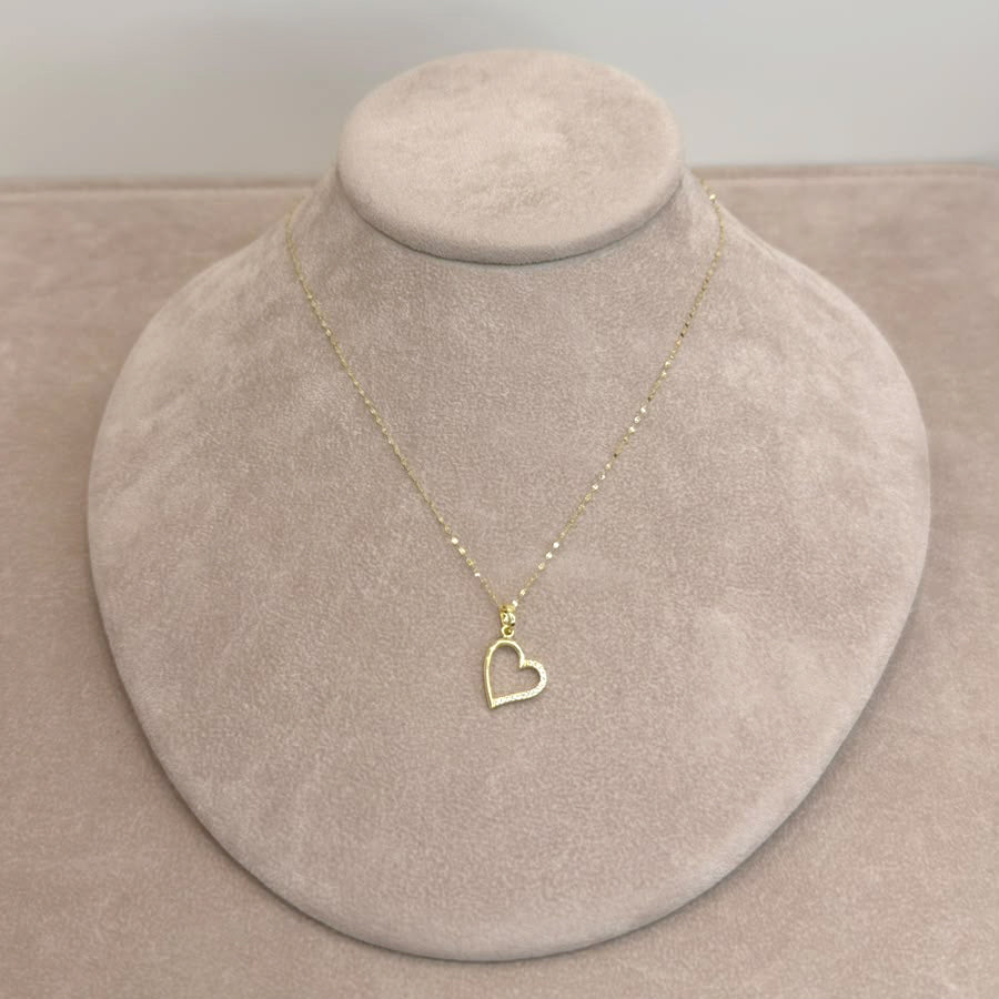 COLLANA CON PENDENTE CUORE TRAFORATO E ZIRCONI IN ORO 18 KT