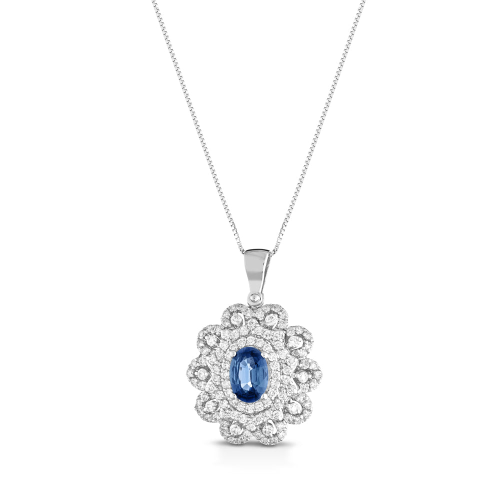 COLLANA IN ORO BIANCO 18KT CON DIAMANTI E ZAFFIRO