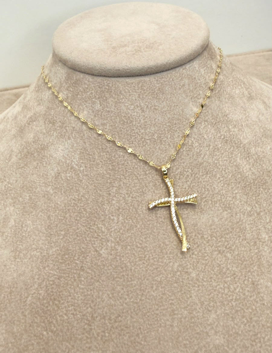 COLLANA CON CROCE IN ORO GIALLO 18 KT (750) E ZIRCONI
