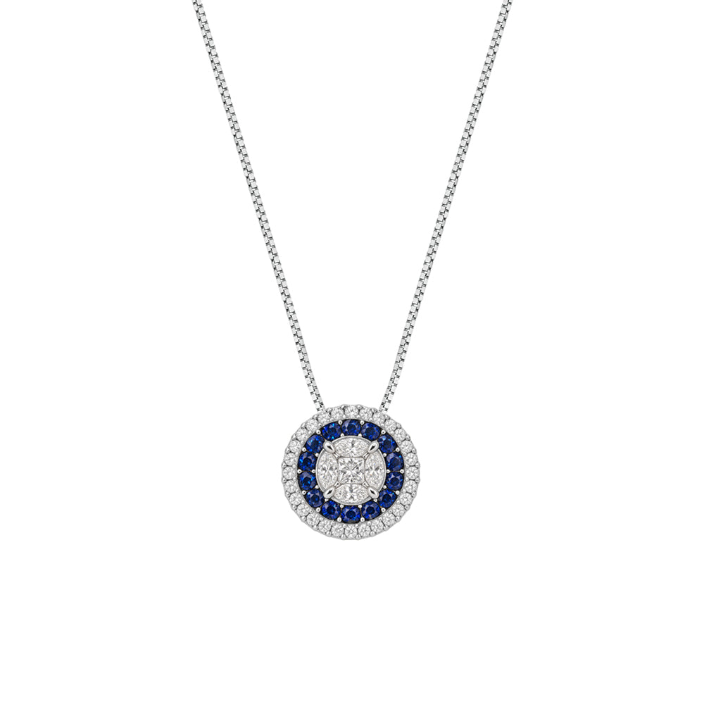COLLANA IN ORO BIANCO 18KT DIAMANTI E ZAFFIRI NATURALI
