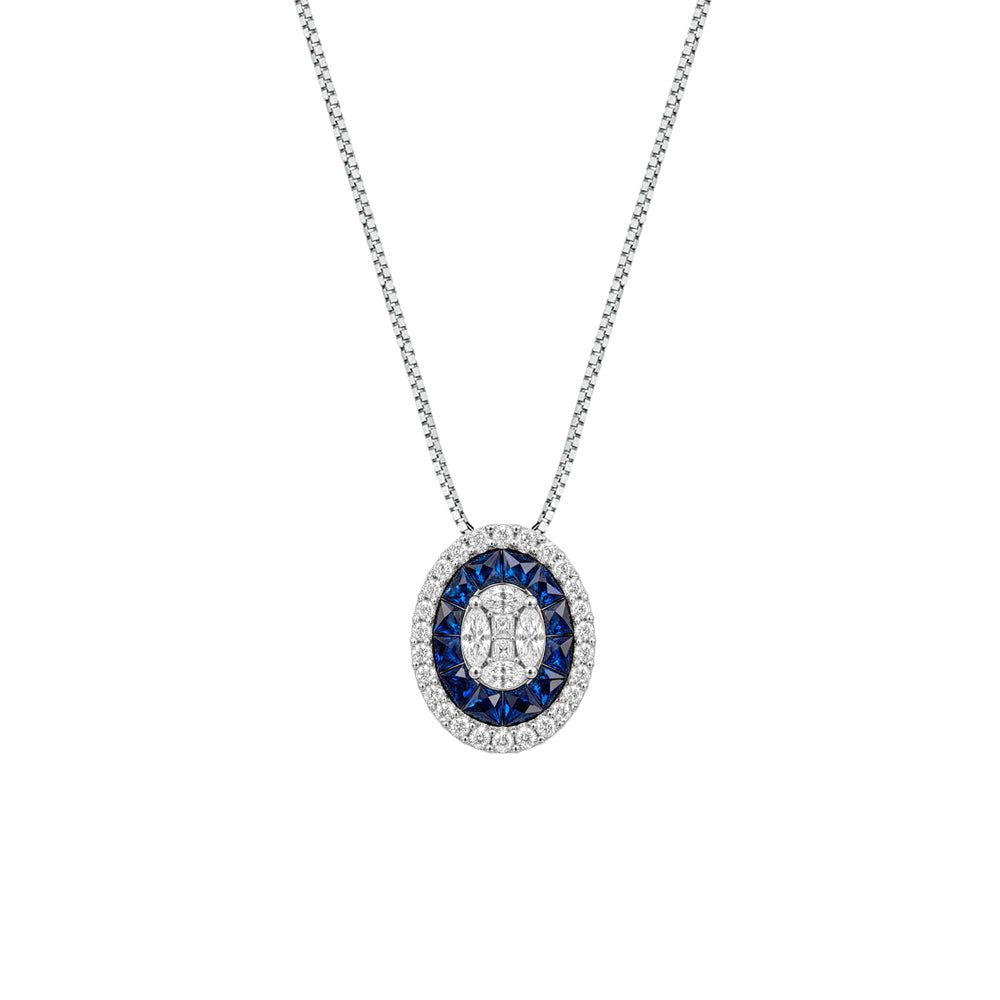 COLLANA IN ORO BIANCO 18KT DIAMANTI E ZAFFIRI NATURALI