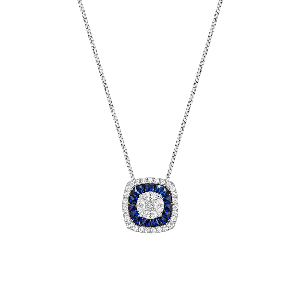 COLLANA IN ORO BIANCO 18KT DIAMANTI E ZAFFIRI NATURALI
