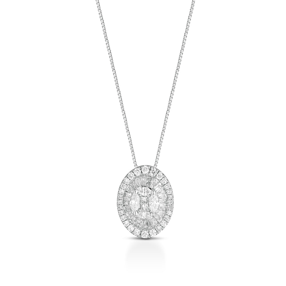 COLLANA IN ORO BIANCO 18 CARATI CON DIAMANTI E BAGUETTE