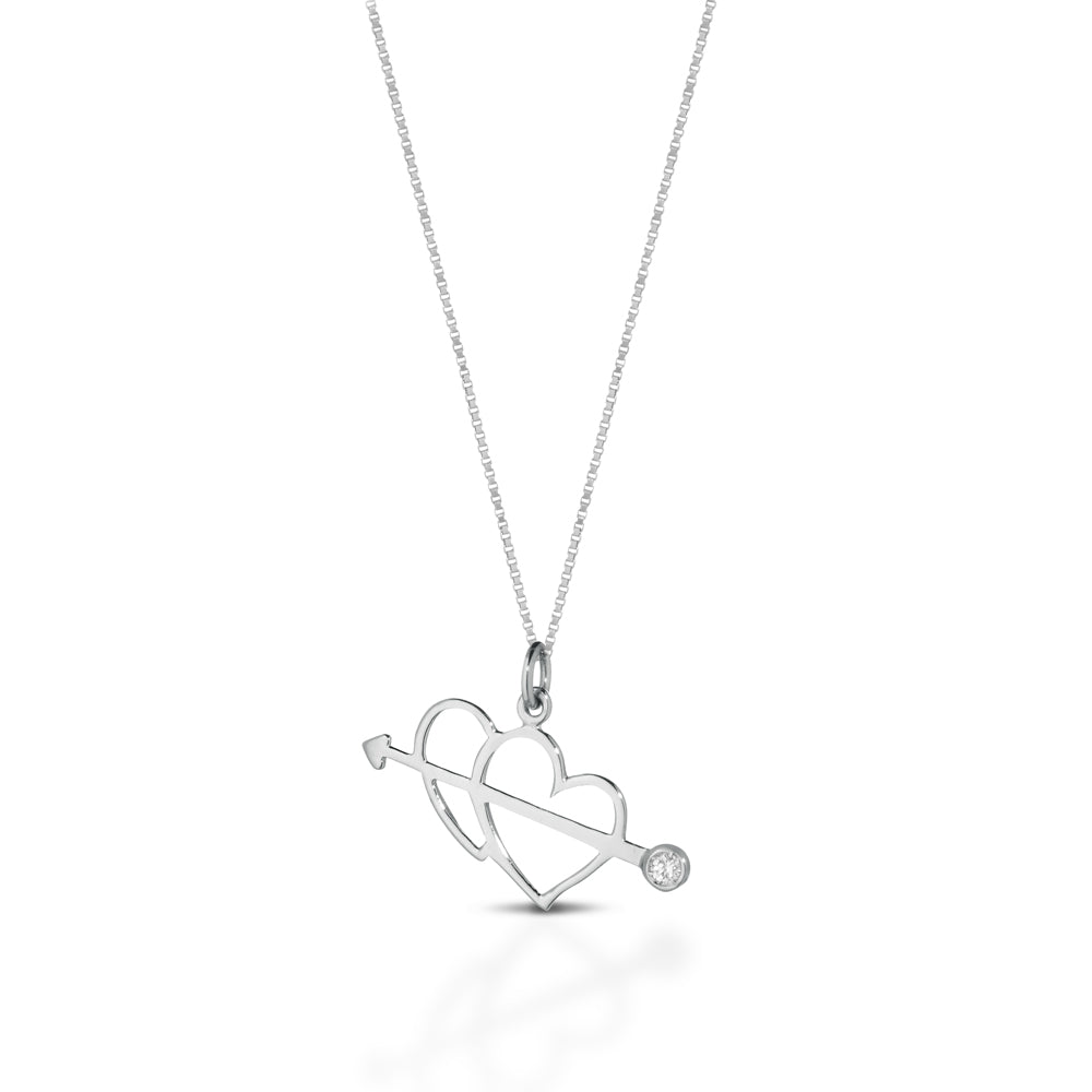 COLLANA CON CUORI IN ORO BIANCO 18 CARATI E DIAMANTE