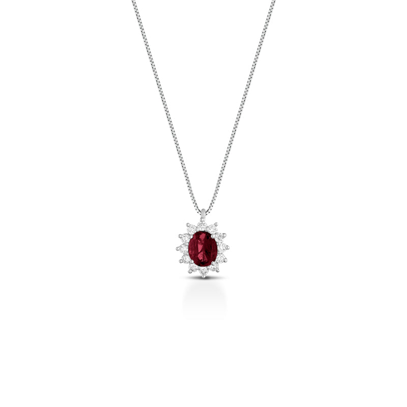 COLLANA IN ORO BIANCO 18 CARATI CON DIAMANTI E RUBINO