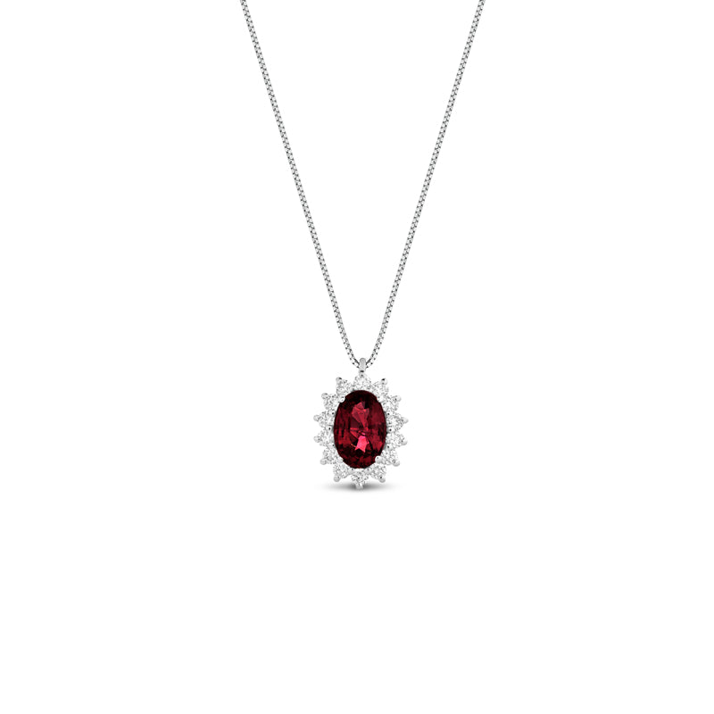COLLANA IN ORO BIANCO 18 CARATI CON DIAMANTI E RUBINO