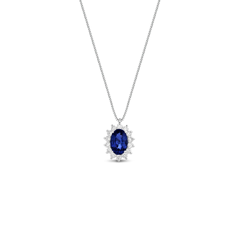 COLLANA IN ORO BIANCO 18KT CON DIAMANTI E ZAFFIRO