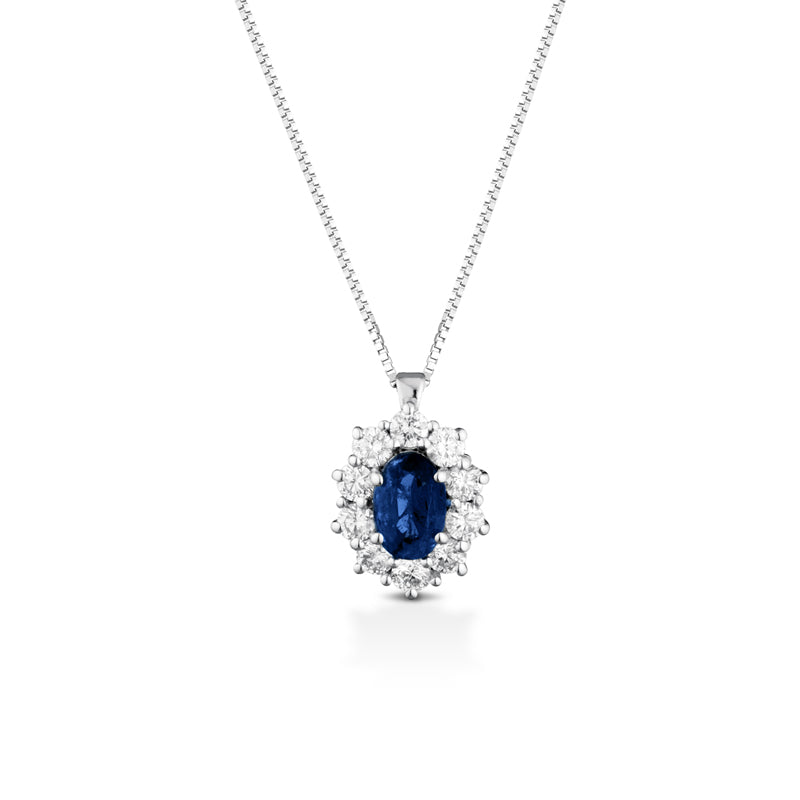 COLLANA IN ORO BIANCO 18KT CON DIAMANTI E ZAFFIRO