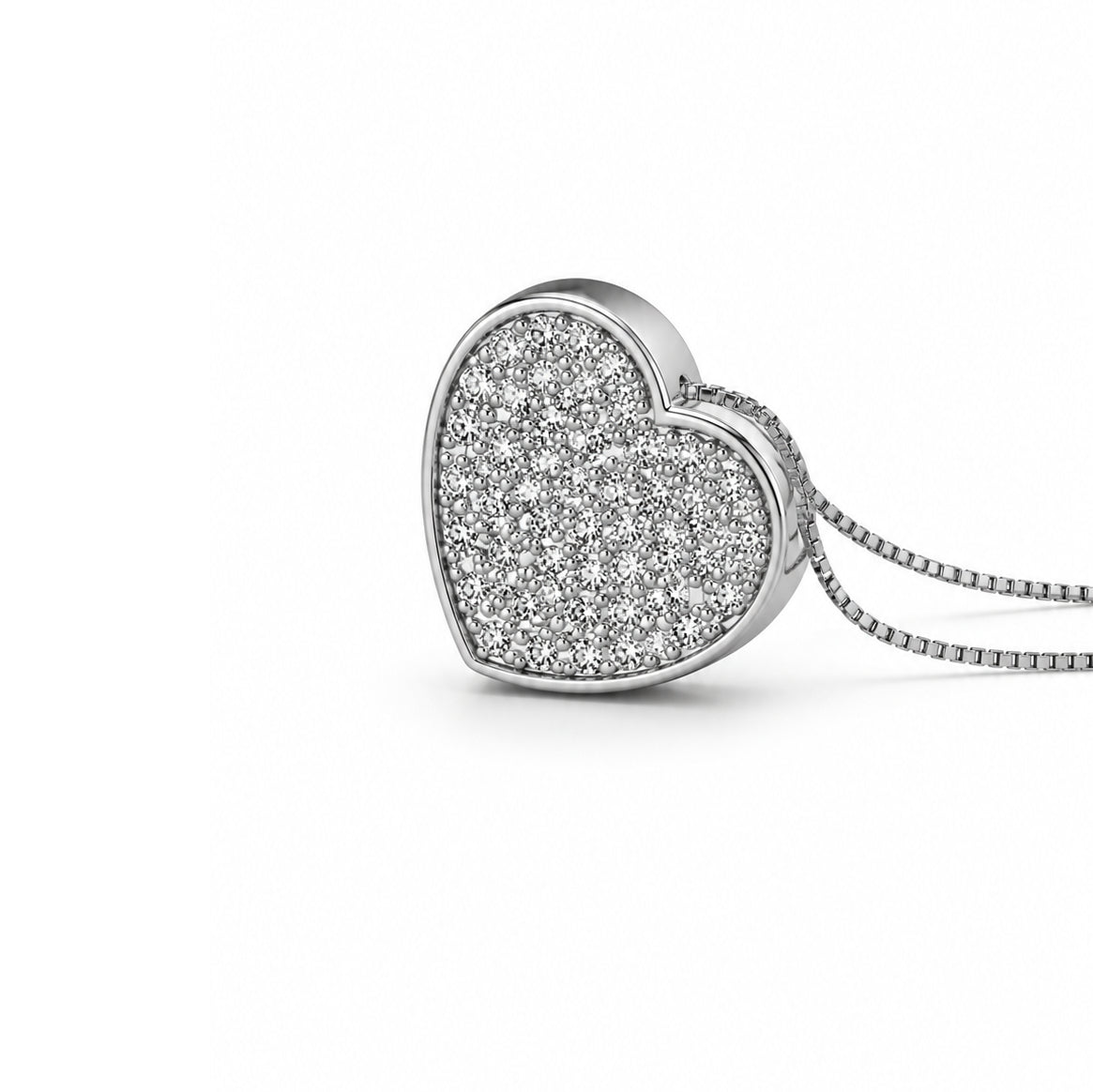 COLLANA CON CUORE IN ORO BIANCO 18 CARATI E DIAMANTI