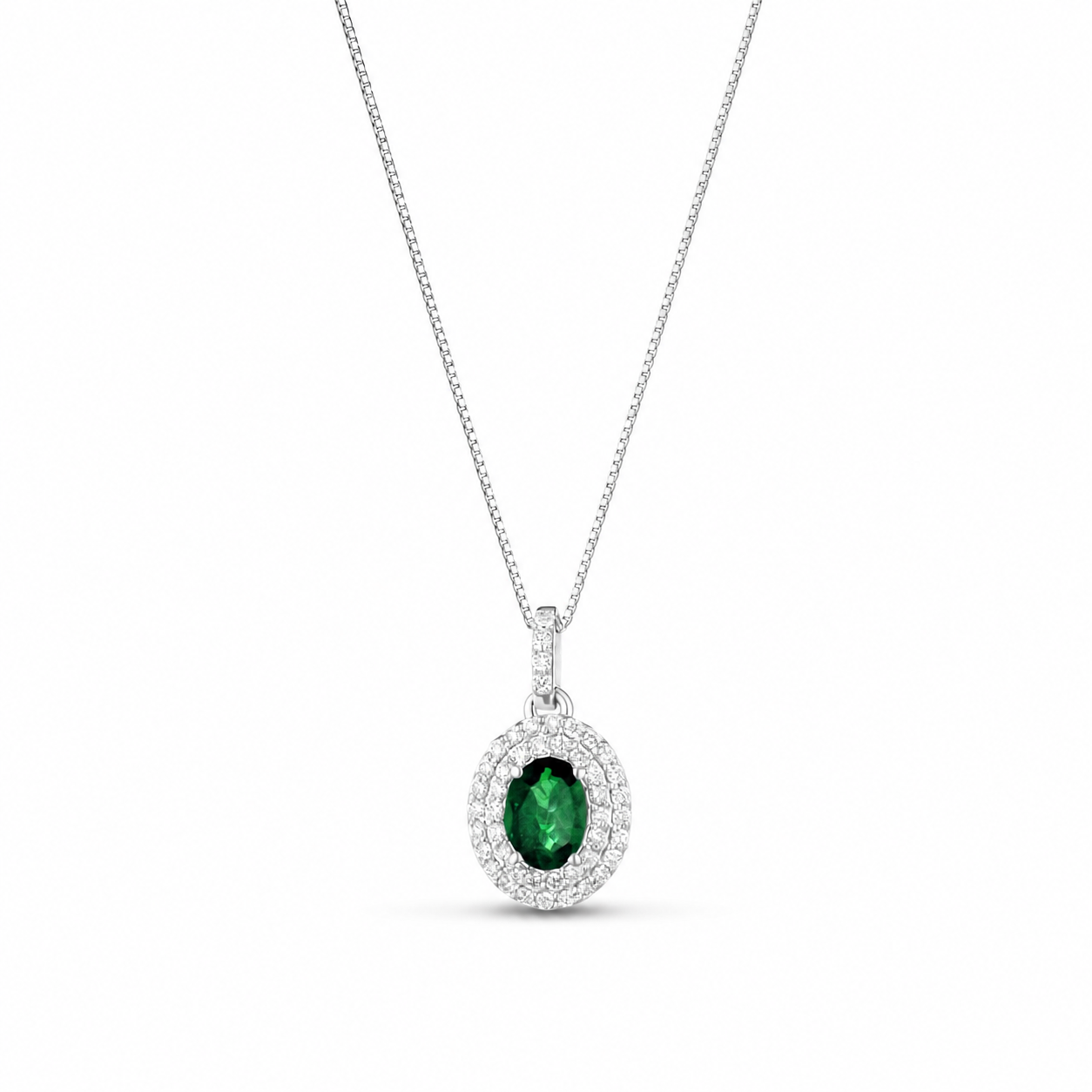 COLLANA IN ORO BIANCO 18KT CON DIAMANTI E SMERALDO