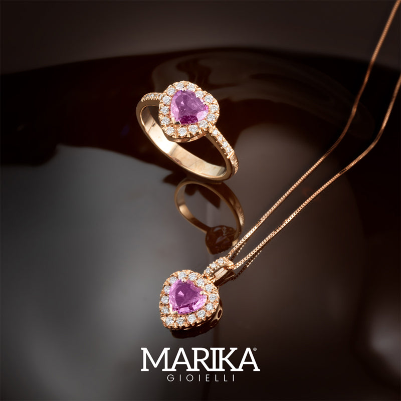 18KT ROSE GOLD HEART NECKLACE WITH DIAMONDS AND PINK SAPPHIRE