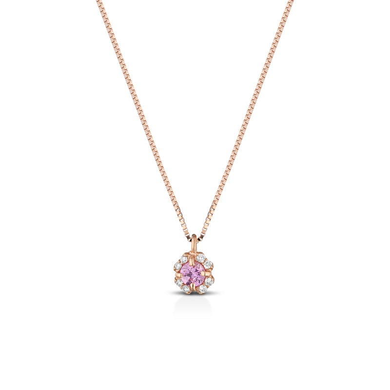 COLLANA IN ORO ROSA 18 CARATI CON DIAMANTI E ZAFFIRO ROSA
