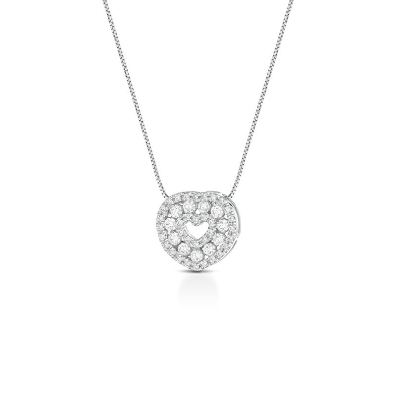 COLLANA CON CUORE IN ORO BIANCO 18 CARATI E DIAMANTI
