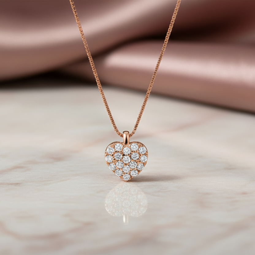 COLLANA CON CUORE IN ORO ROSA 18 CARATI CON DIAMANTI