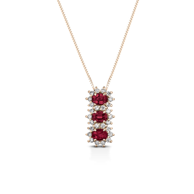 COLLANA TRILOGY IN ORO ROSA 18KT CON DIAMANTI E RUBINI