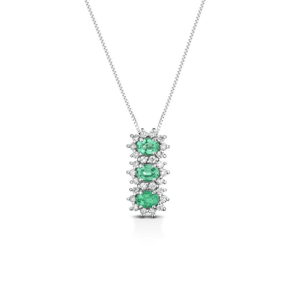 COLLANA TRILOGY IN ORO BIANCO 18KT CON DIAMANTI E SMERALDI