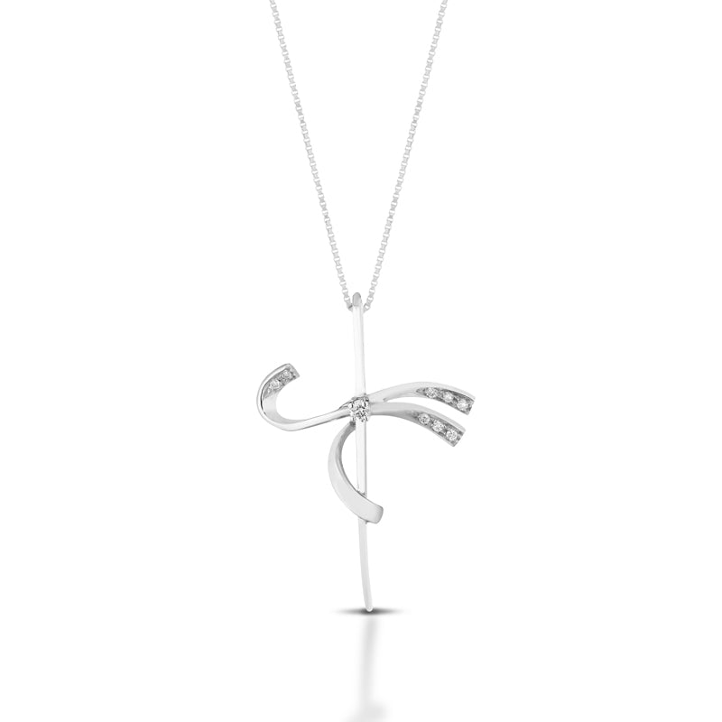 COLLANA CON CROCE IN ORO BIANCO 18 CARATI E DIAMANTI