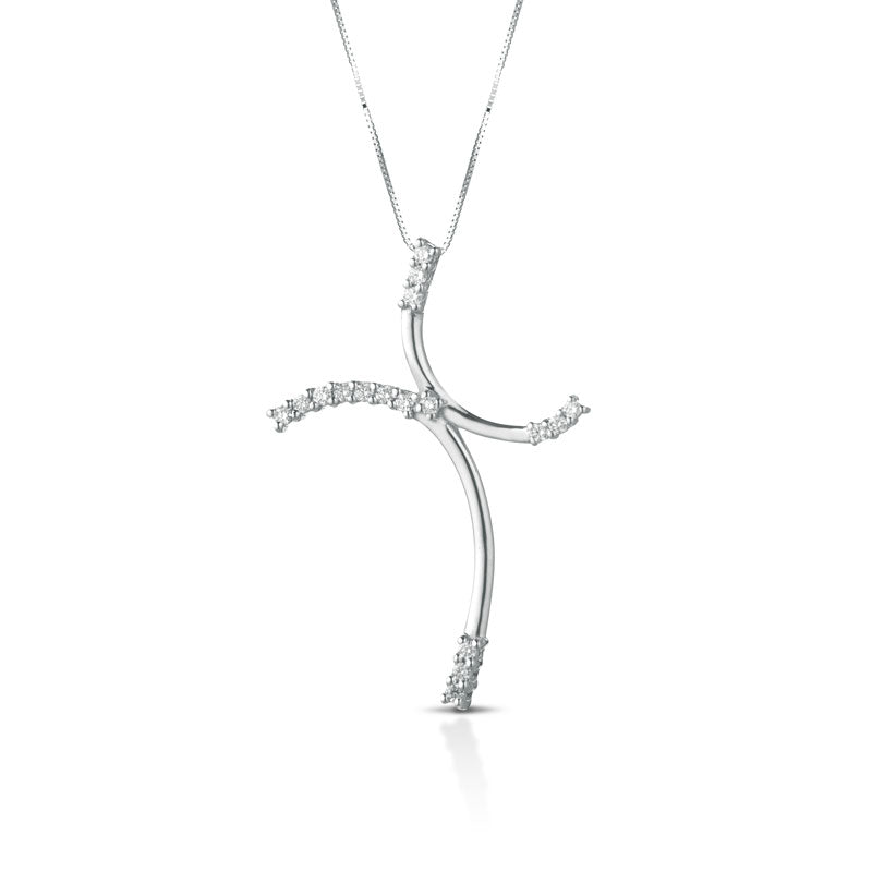COLLANA CON CROCE IN ORO BIANCO 18 CARATI E DIAMANTI