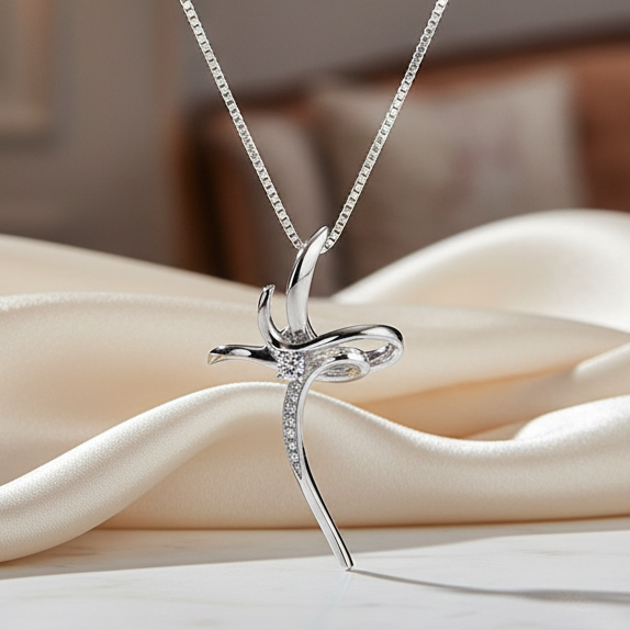 COLLANA CON CROCE IN ORO BIANCO 18 CARATI E DIAMANTI