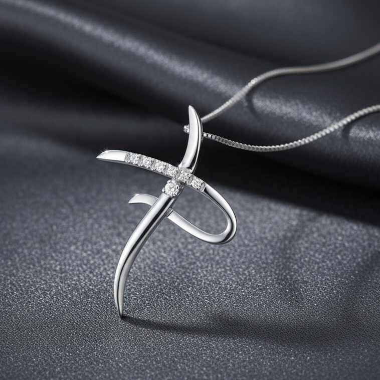 COLLANA CON CROCE IN ORO BIANCO 18 CARATI E DIAMANTI