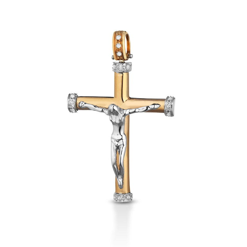 CIONDOLO CROCE DA UOMO IN ORO BIANCO E ROSA 18KT E DIAMANTI
