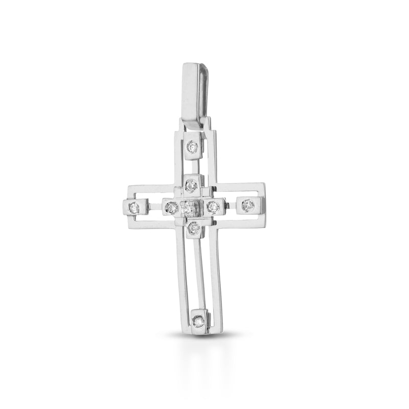 CIONDOLO CROCE DA UOMO IN ORO BIANCO 18 CARATI E DIAMANTI