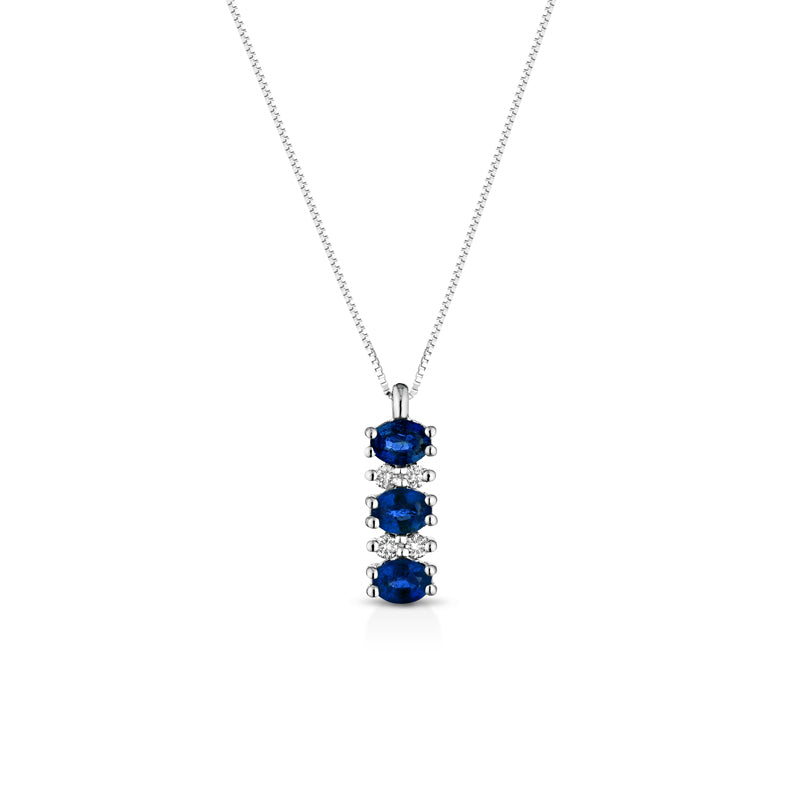 COLLANA TRILOGY IN ORO BIANCO 18KT CON DIAMANTI E ZAFFIRI