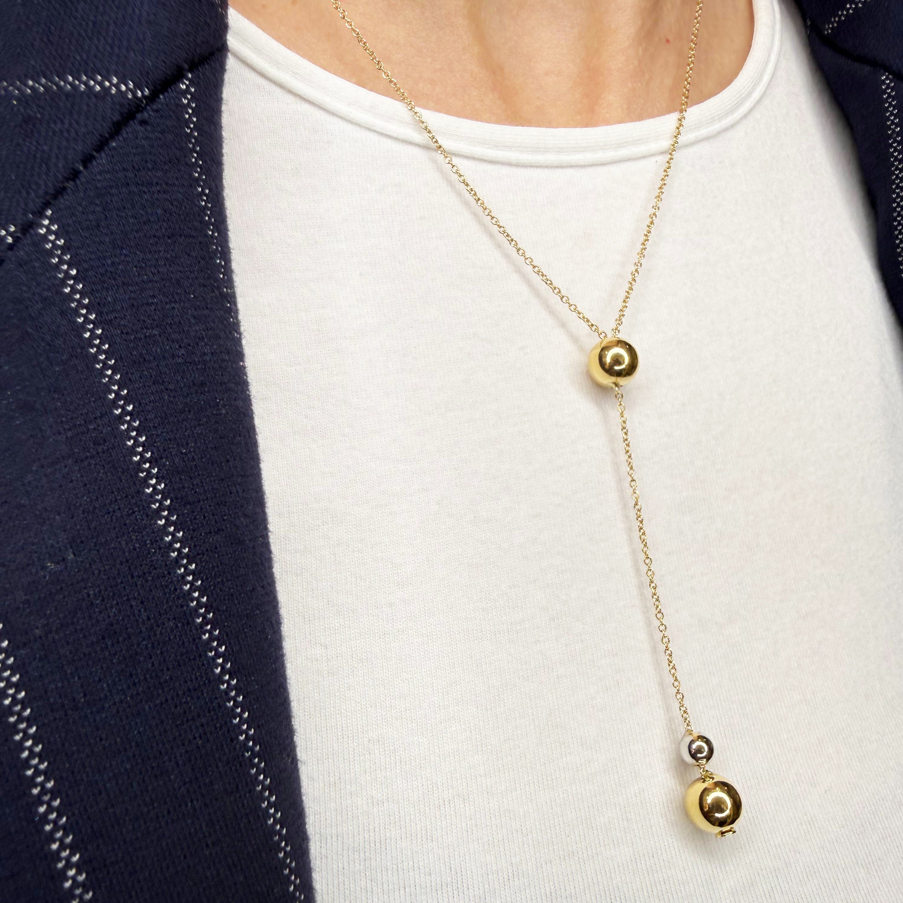 Collana lunga con sfere in oro giallo e bianco 18KT (750) – Made in Italy
